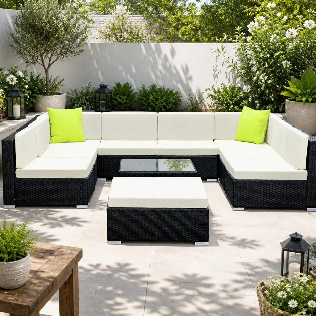 Wicker Outdoor Sofa Lounge Set 10 Piece Black Beige Lime Green 9 Seater Furniture