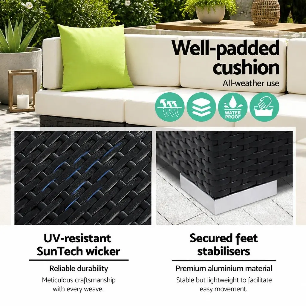 Wicker Outdoor Sofa Lounge Set 10 Piece Black Beige Lime Green 9 Seater Furniture
