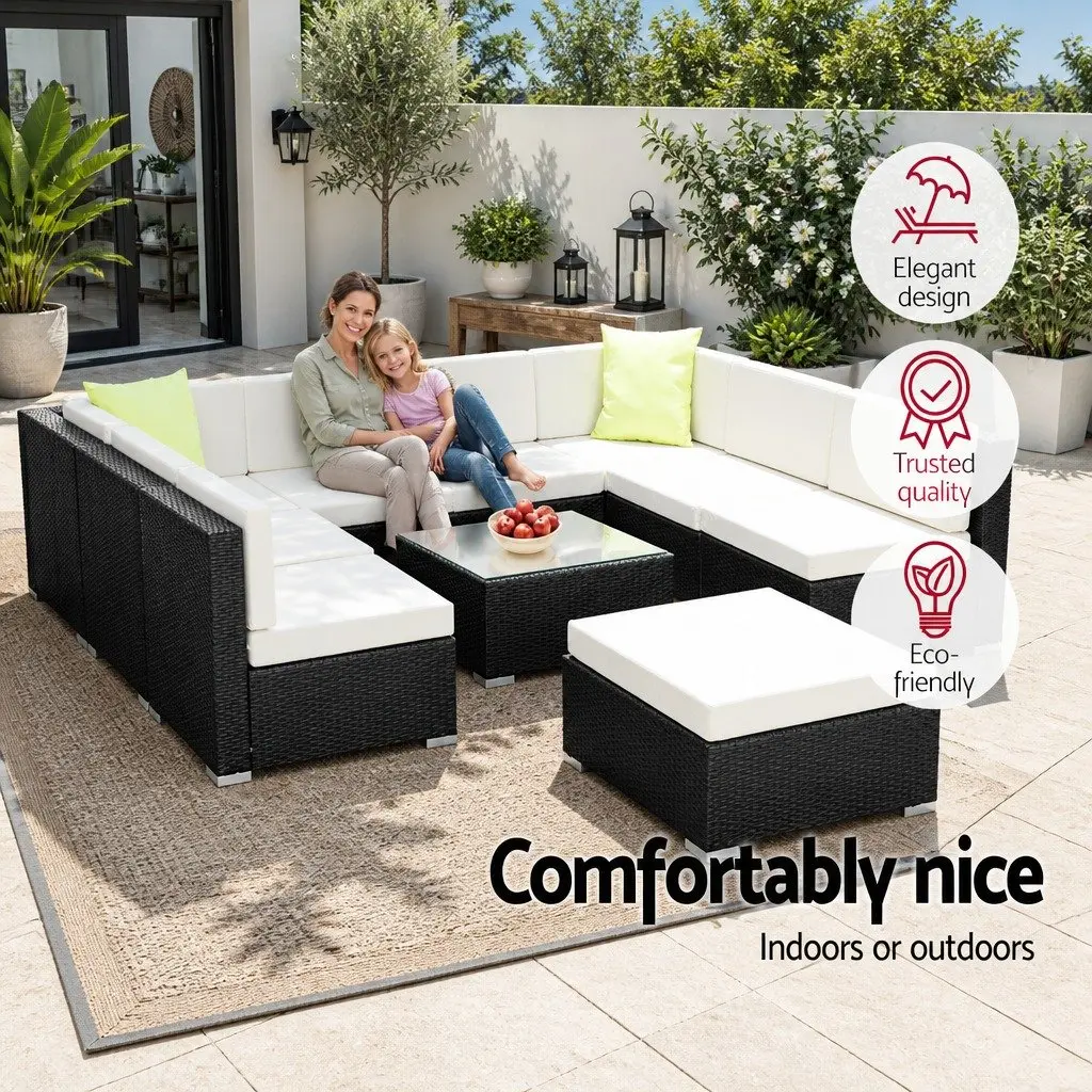 Wicker Outdoor Sofa Lounge Set 10 Piece Black Beige Lime Green 9 Seater Furniture
