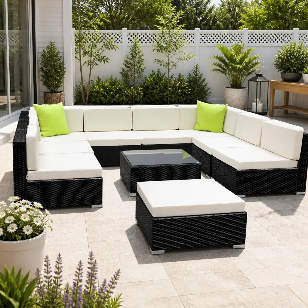 Wicker Outdoor Sofa Lounge Set 10 Piece Black Beige Lime Green 9 Seater Furniture