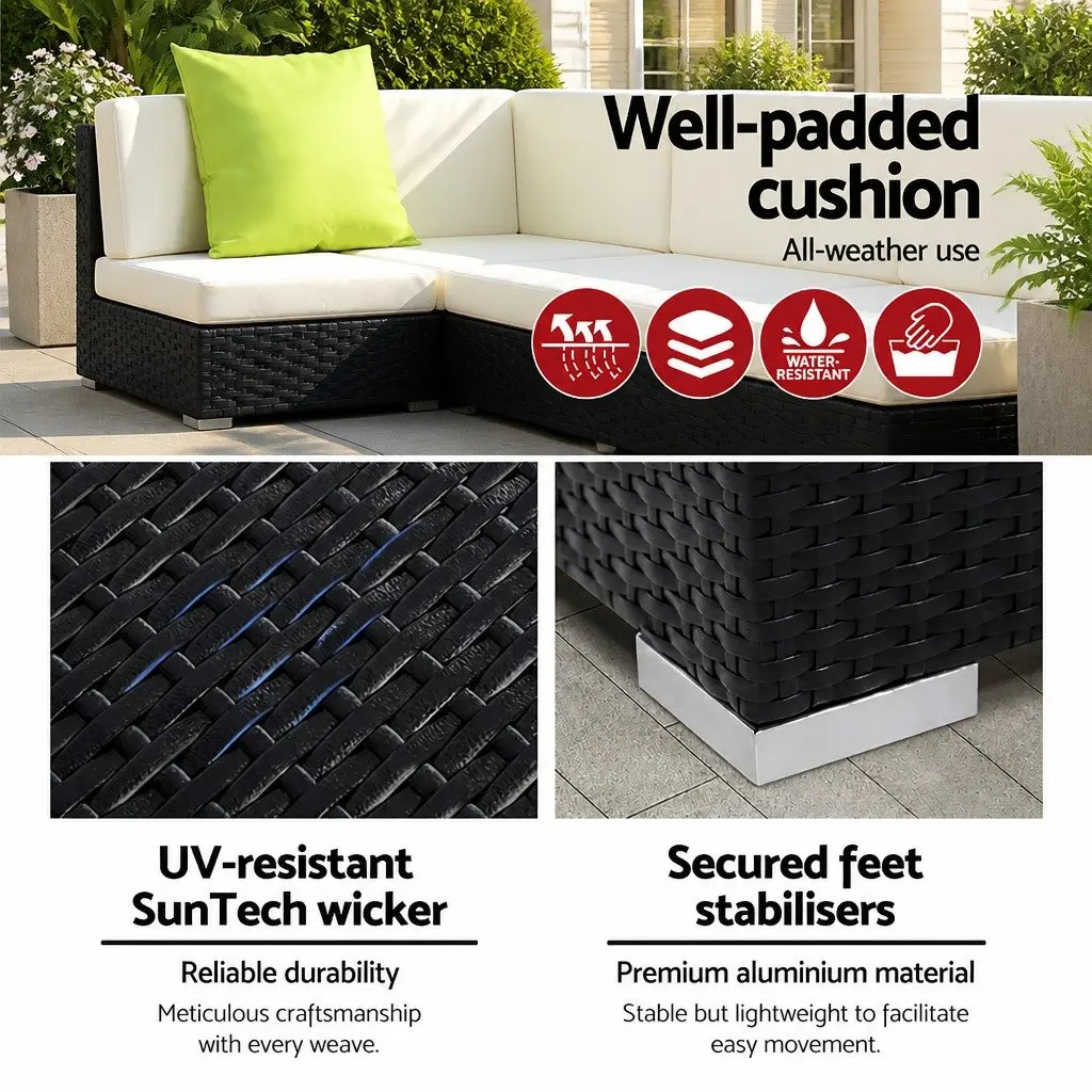11 Piece Outdoor Wicker Sofa Set Black Lounge Furniture with Cushions and Storage Cover