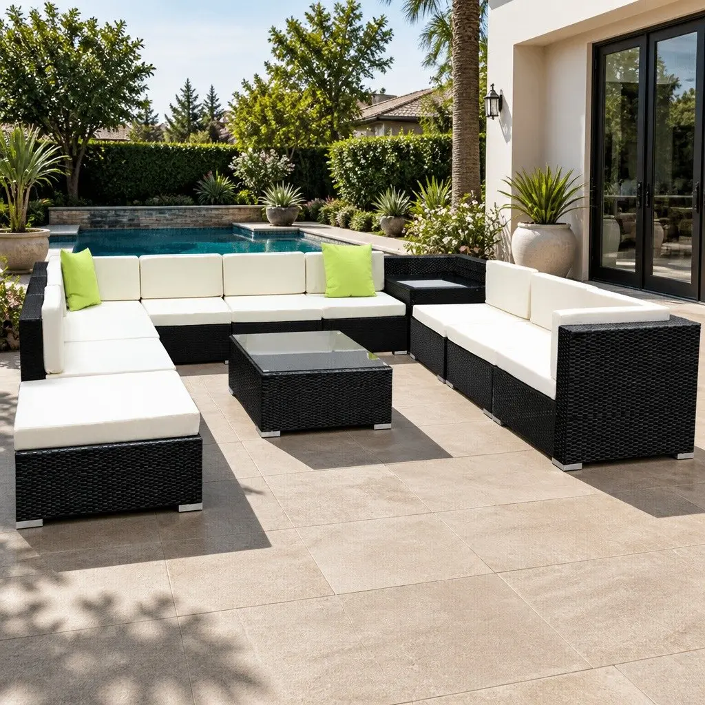 12 Piece Outdoor Sofa Set Lounge Furniture Black Beige Lime Green