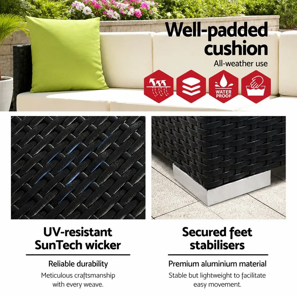 13 Piece Modular Outdoor Lounge Set Wicker Sofa Couch Armchair Corner Table Black Beige Lime Green