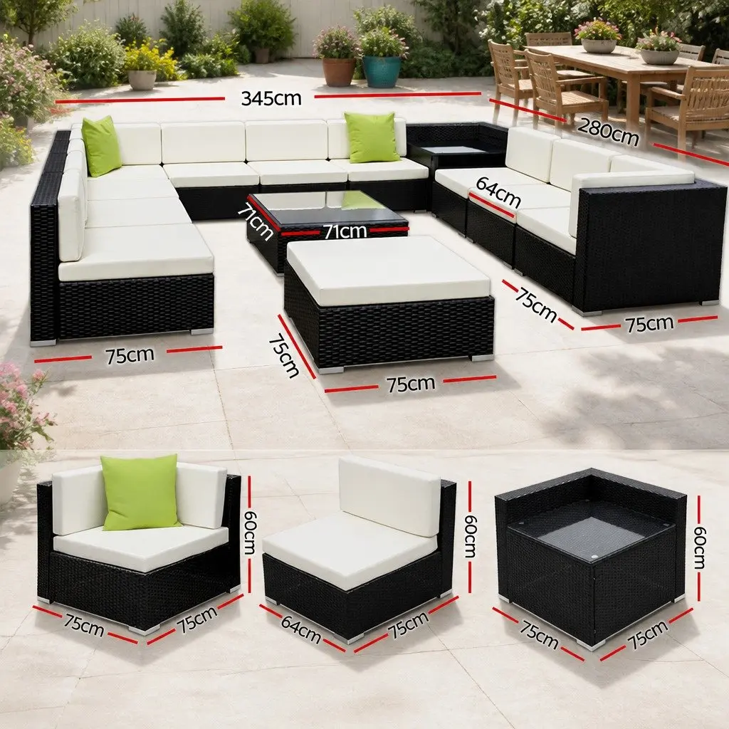 Wicker Lounge Chair Set 13 Piece Outdoor Cushioned Sofa Corner Table Black Beige Lime Green