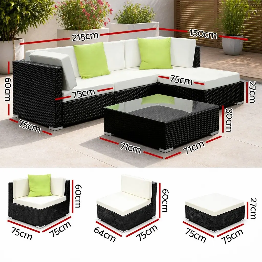 WickerOutdoorSofaSet4SeaterLoungeFurniture5PieceBlackBeigeLimeGreen