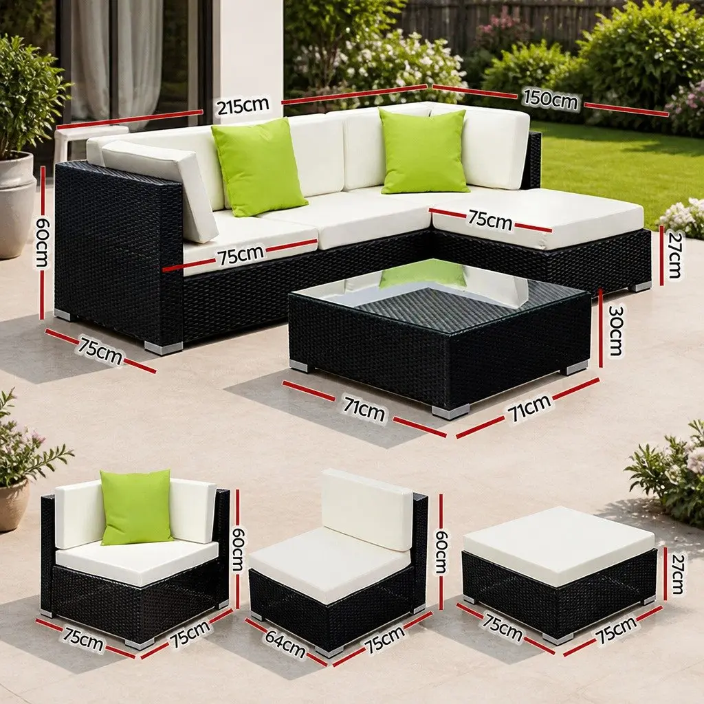 5 Piece Outdoor Wicker Sofa Set Lounge Black Beige Lime Green