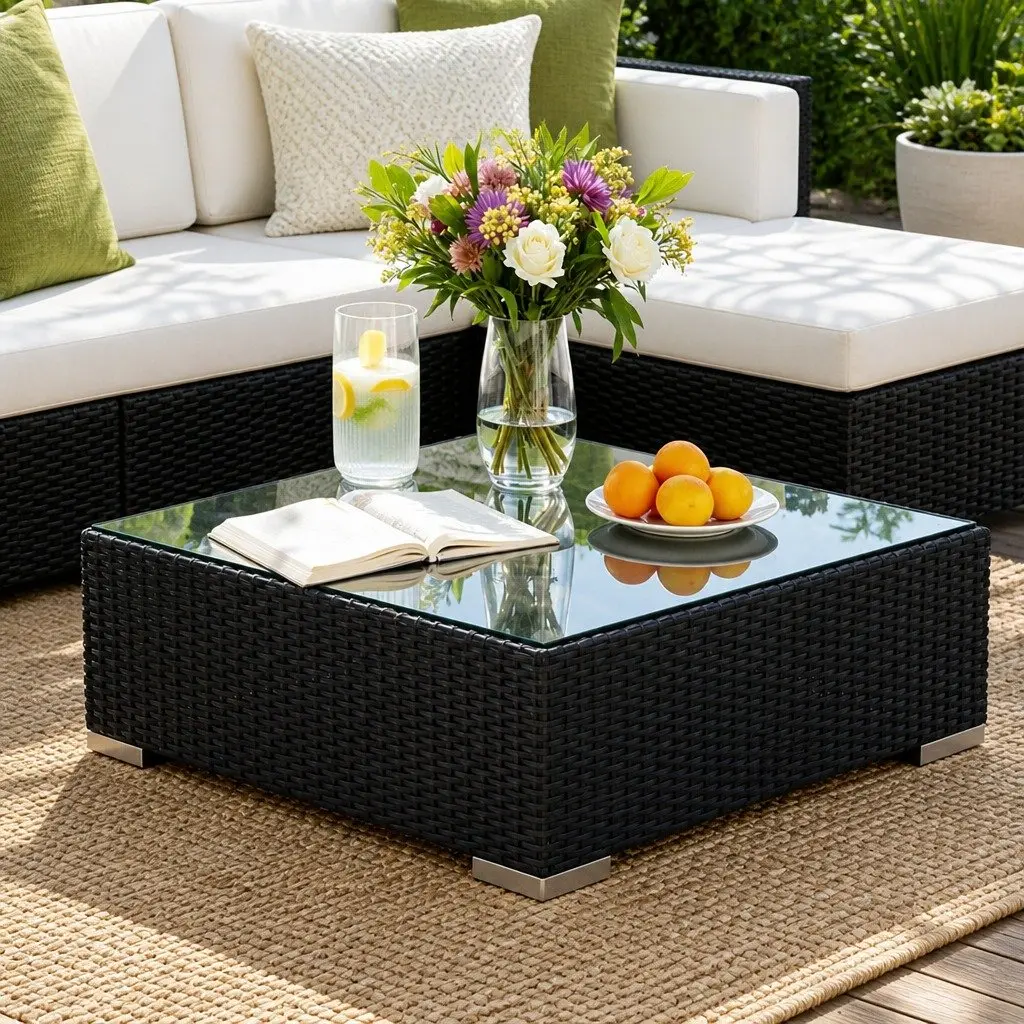 5 Piece Outdoor Wicker Sofa Set Lounge Black Beige Lime Green