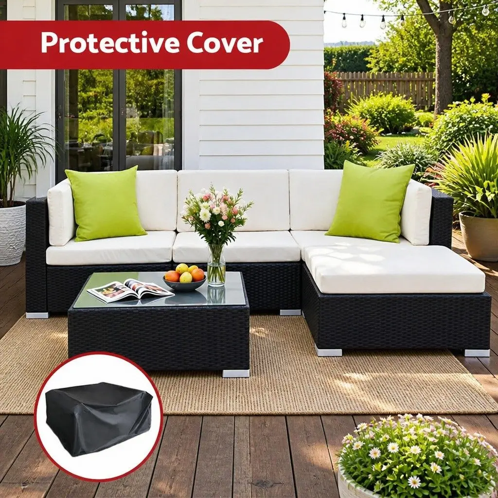 5 Piece Outdoor Wicker Sofa Set Lounge Black Beige Lime Green