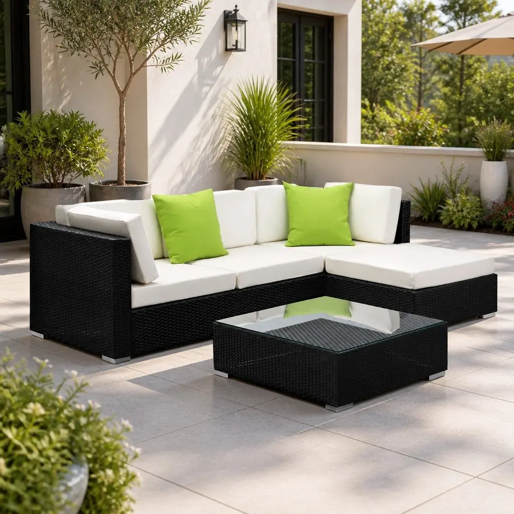 5 Piece Outdoor Wicker Sofa Set Lounge Black Beige Lime Green