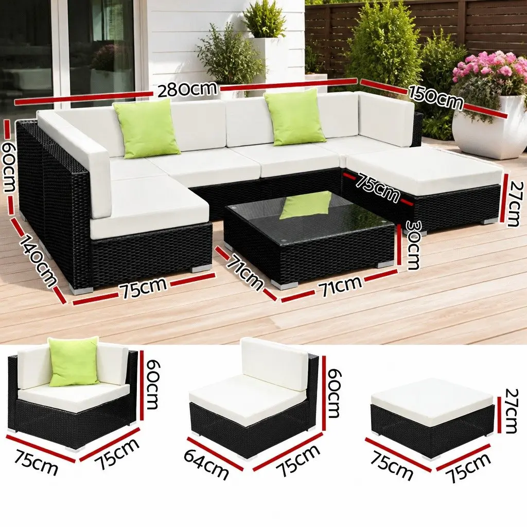 7 Piece Outdoor Sofa Set Wicker Lounge Couch 6 Seater Black Beige Lime Green