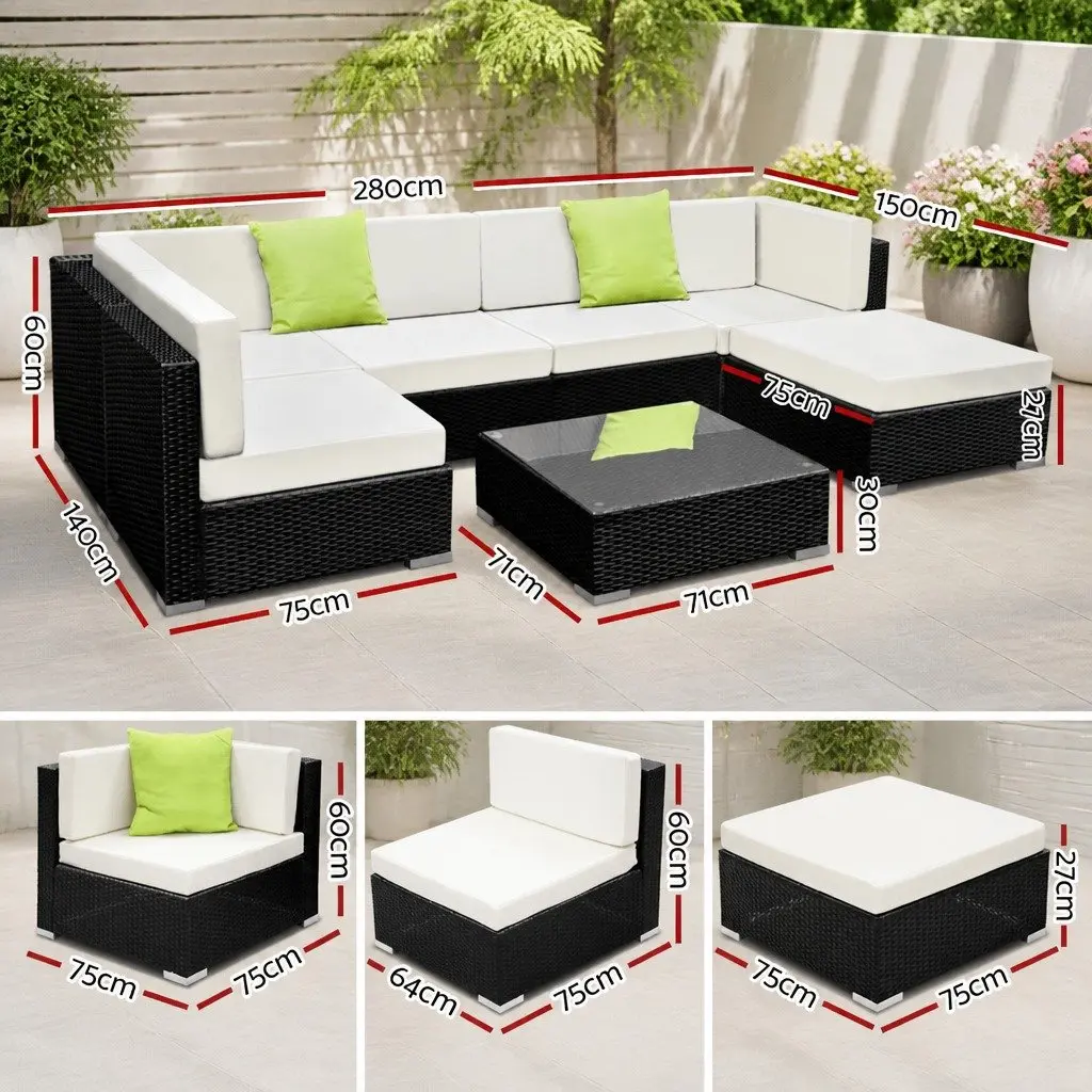 7 Piece Outdoor Sofa Set Wicker Lounge Couch 6 Seater Black Beige Lime Green