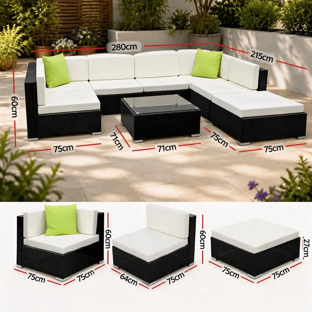 Outdoor Sofa Set Wicker Lounge Couch 8 Piece Modular Black Beige Lime Green