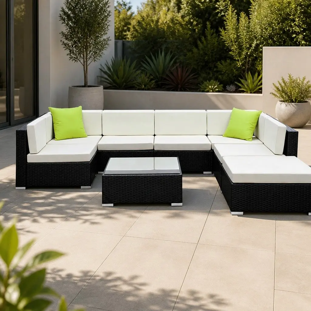 Outdoor Sofa Set Wicker Lounge Couch 8 Piece Modular Black Beige Lime Green