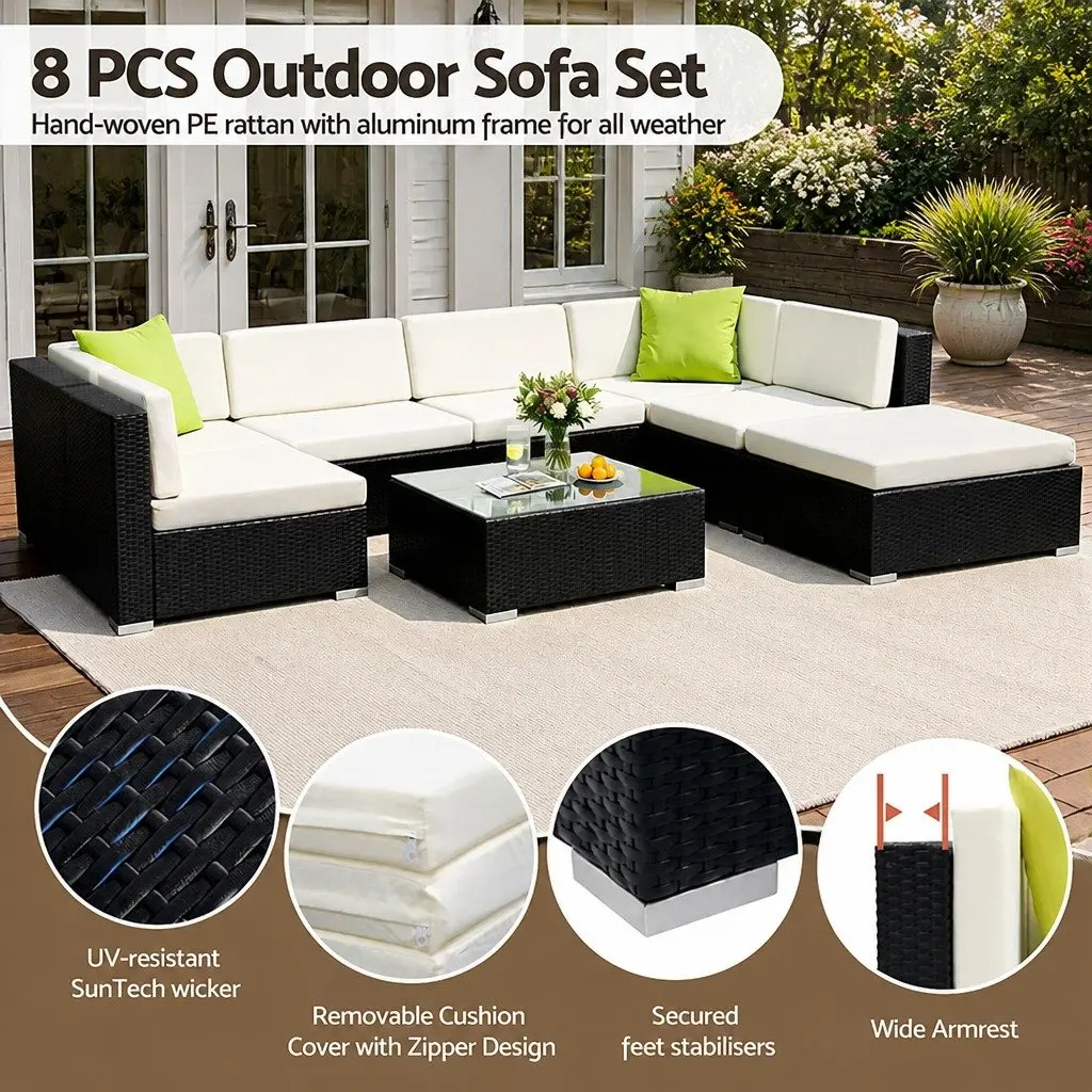 Outdoor Sofa Set Wicker Lounge Couch 8 Piece Modular Black Beige Lime Green