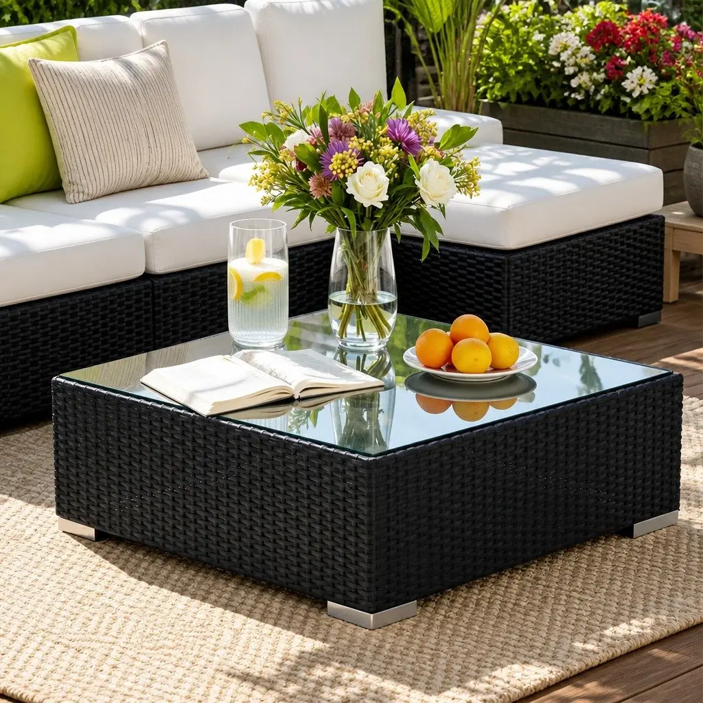 Outdoor Sofa Set Wicker Lounge Couch 8 Piece Modular Black Beige Lime Green