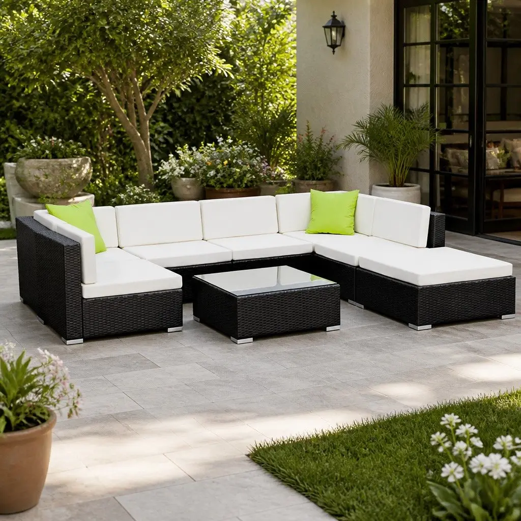 Outdoor Sofa Set Wicker Lounge Couch 8 Piece Modular Black Beige Lime Green