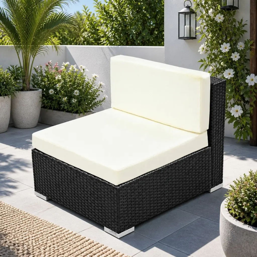 3PC Outdoor Sofa Set Single Chair Lounge Garden Furniture Black