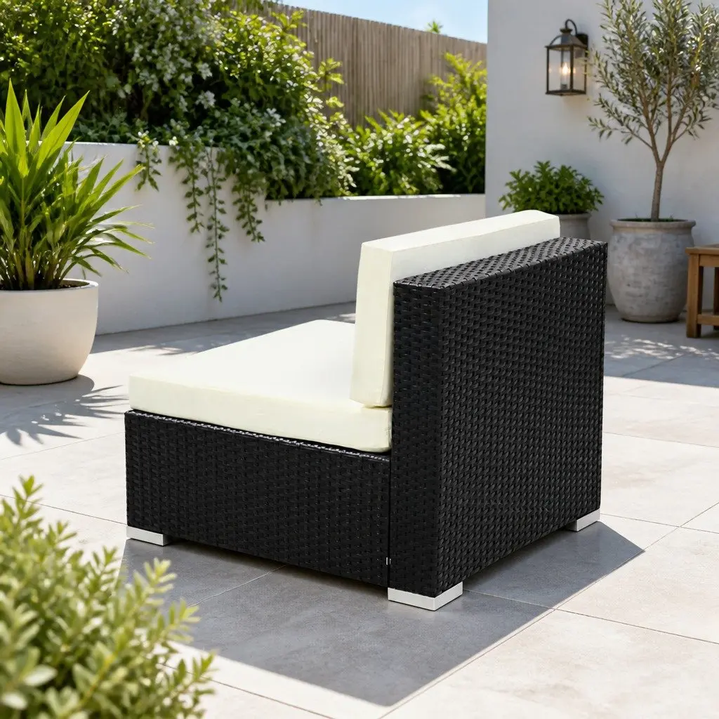 3PC Outdoor Sofa Set Single Chair Lounge Garden Furniture Black