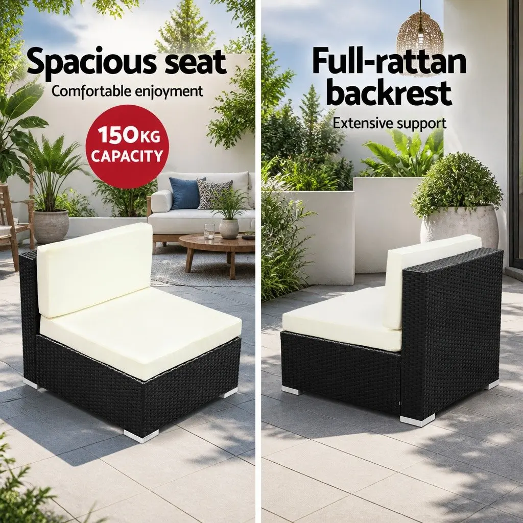 3PC Outdoor Sofa Set Single Chair Lounge Garden Furniture Black