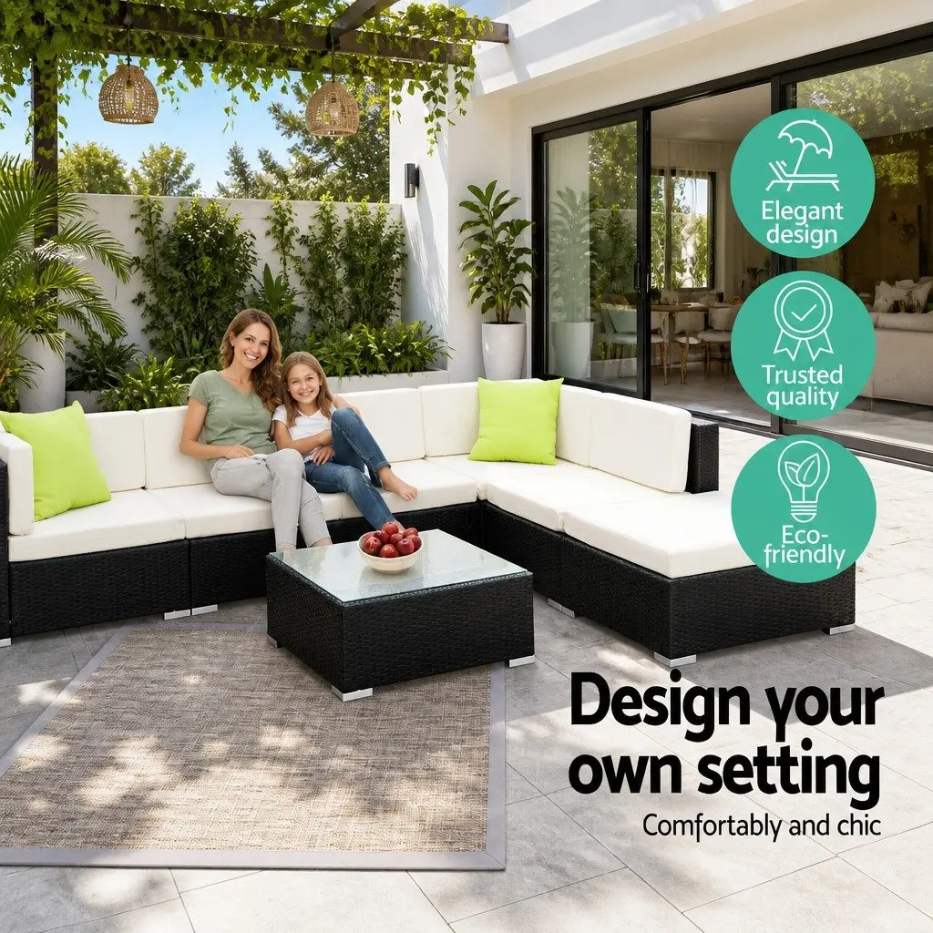 3PC Outdoor Sofa Set Single Chair Lounge Garden Furniture Black