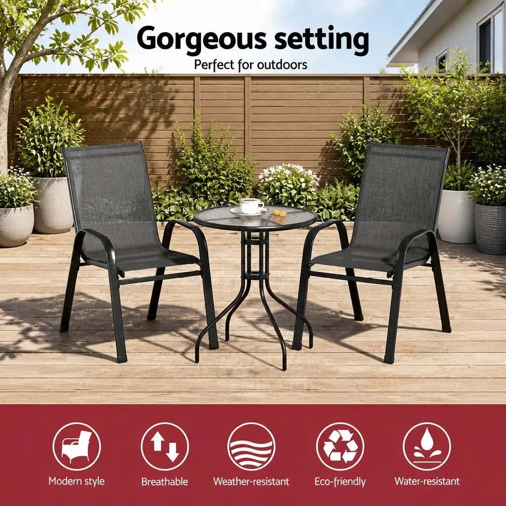 3-Piece Bistro Set with Stackable Chairs