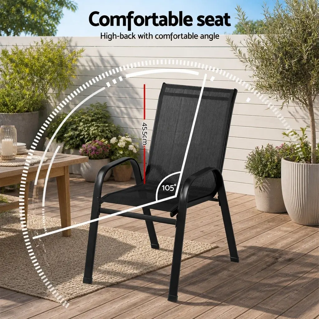 Outdoor Stackable Dining Chairs Set of 2 Patio Lounge Furniture Black Steel