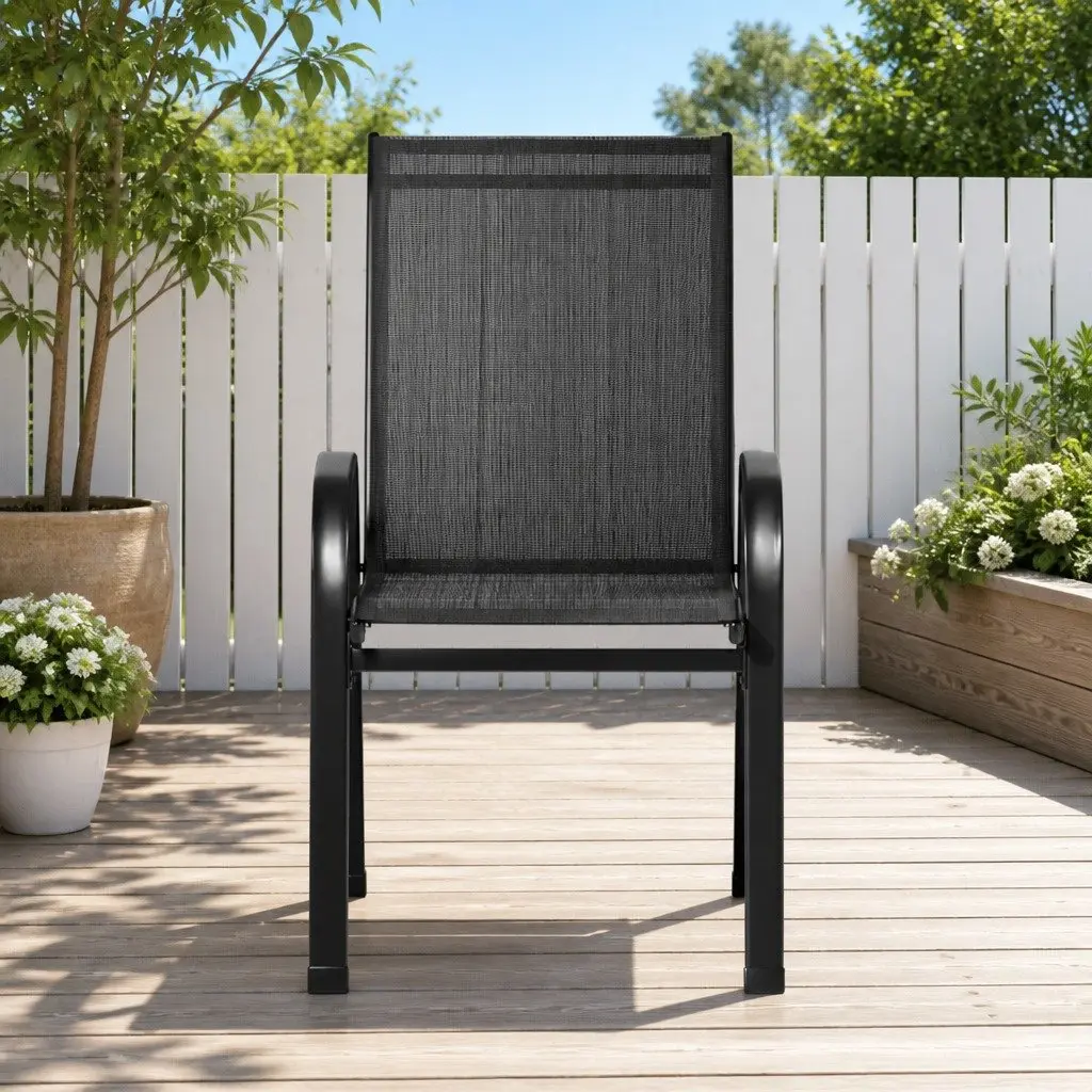 Outdoor Chairs Stackable Dining Lounge 6 Piece Black Steel Frame
