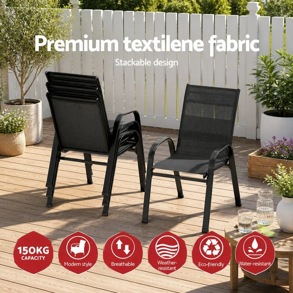 Outdoor Chairs Stackable Dining Lounge 6 Piece Black Steel Frame
