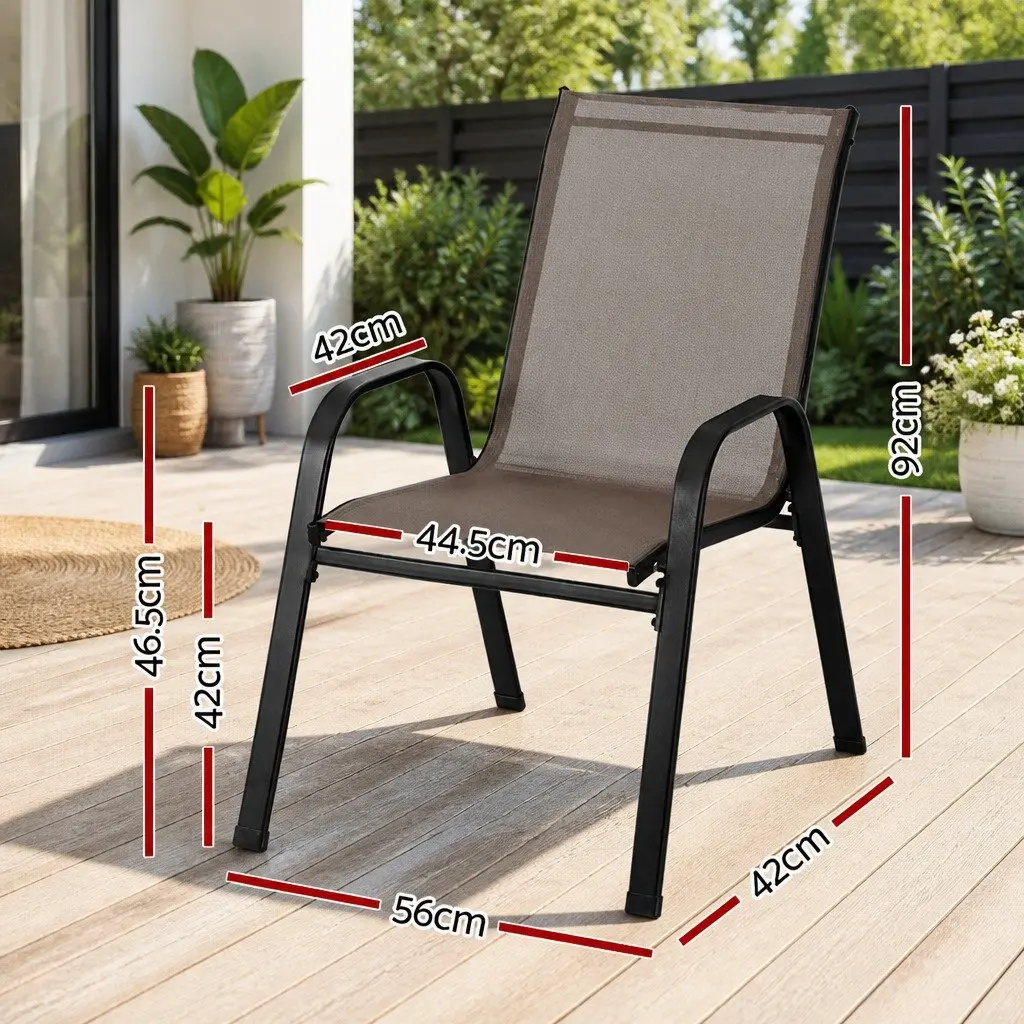 Outdoor Stackable Dining Chairs Set 6PC Lounge Patio Furniture Brown Steel Frame