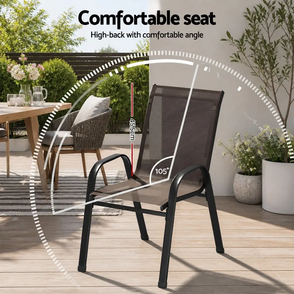 Outdoor Stackable Dining Chairs Set 6PC Lounge Patio Furniture Brown Steel Frame