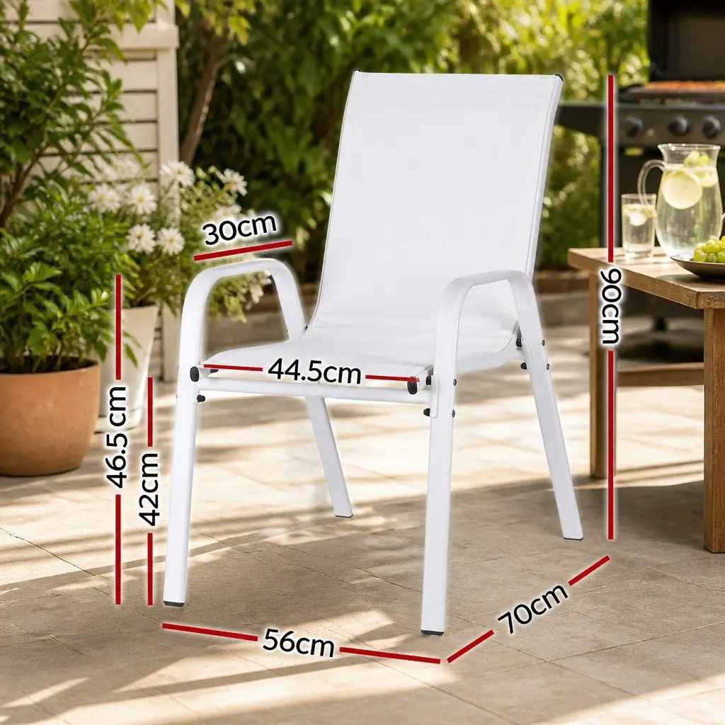 Outdoor Stackable Dining Chairs White Textilene 2 Piece