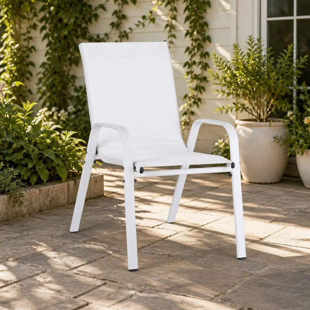 Outdoor Stackable Dining Chairs White Textilene 2 Piece