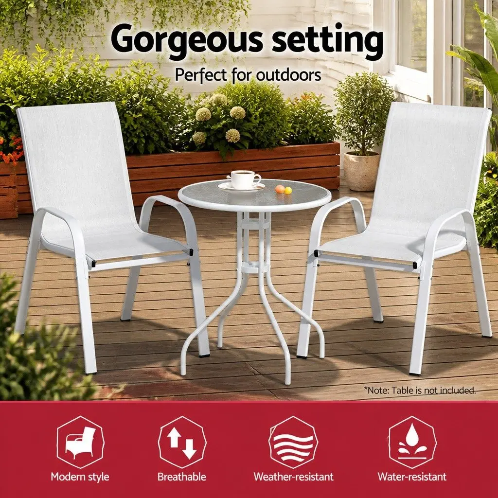Outdoor Stackable Dining Chairs White Textilene 2 Piece