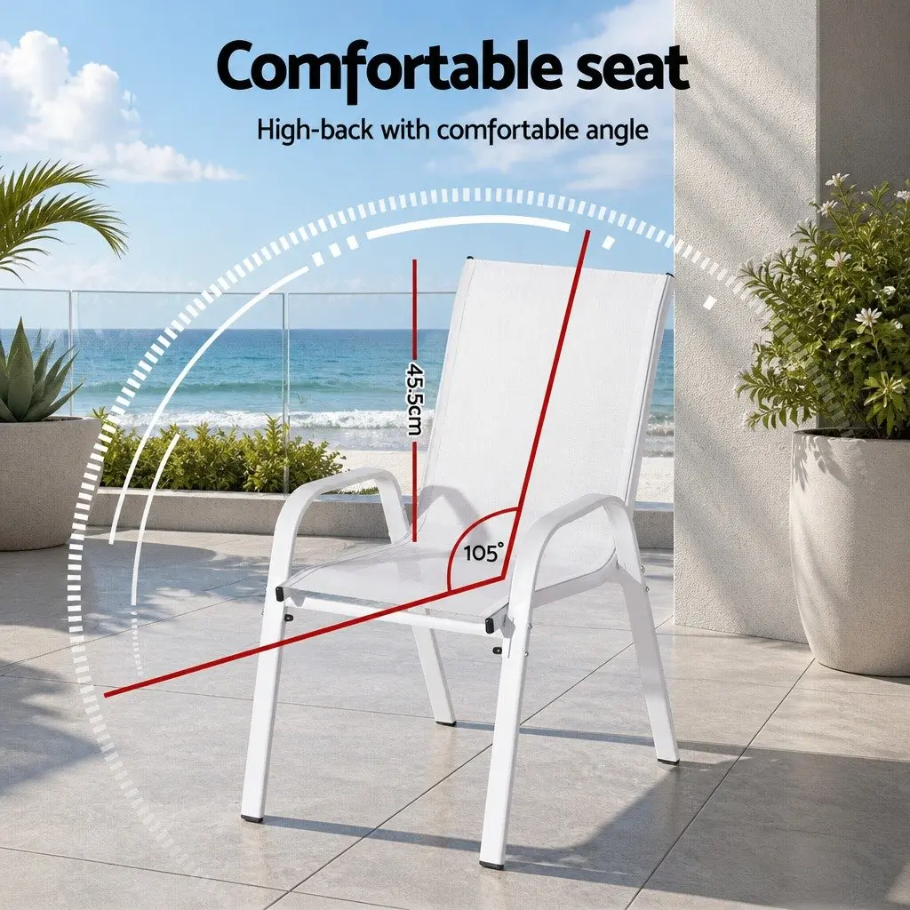 Outdoor Stackable Dining Chairs White Textilene 2 Piece