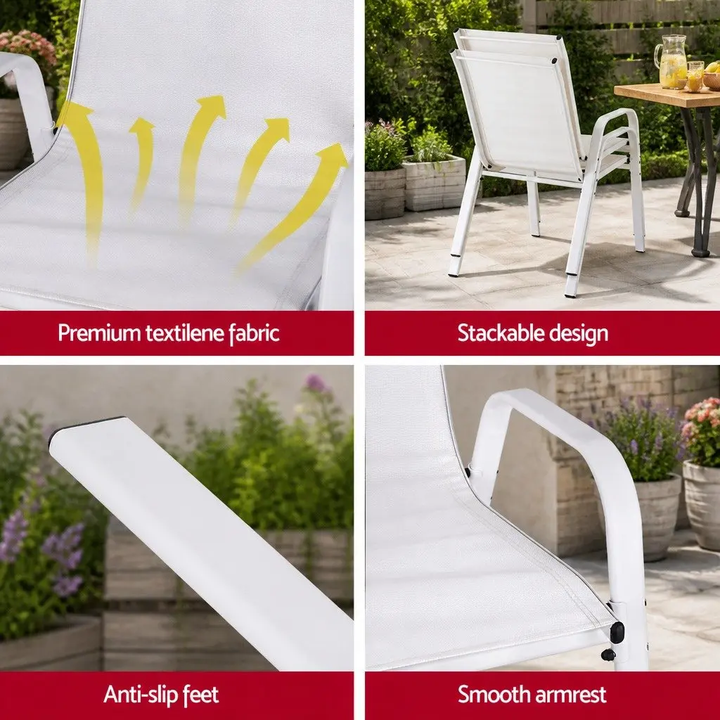 Outdoor Stackable Dining Chairs White Textilene 2 Piece