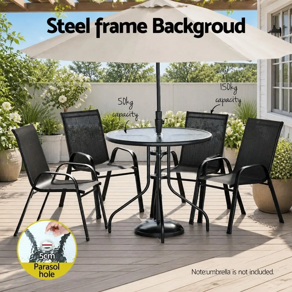 Outdoor Dining Set Table and 4 Stackable Chairs Patio Garden Bistro Furniture