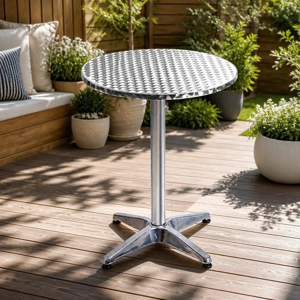 Outdoor Bar Tables Set of 4 Round Adjustable Height 70cm 110cm Silver Foldable