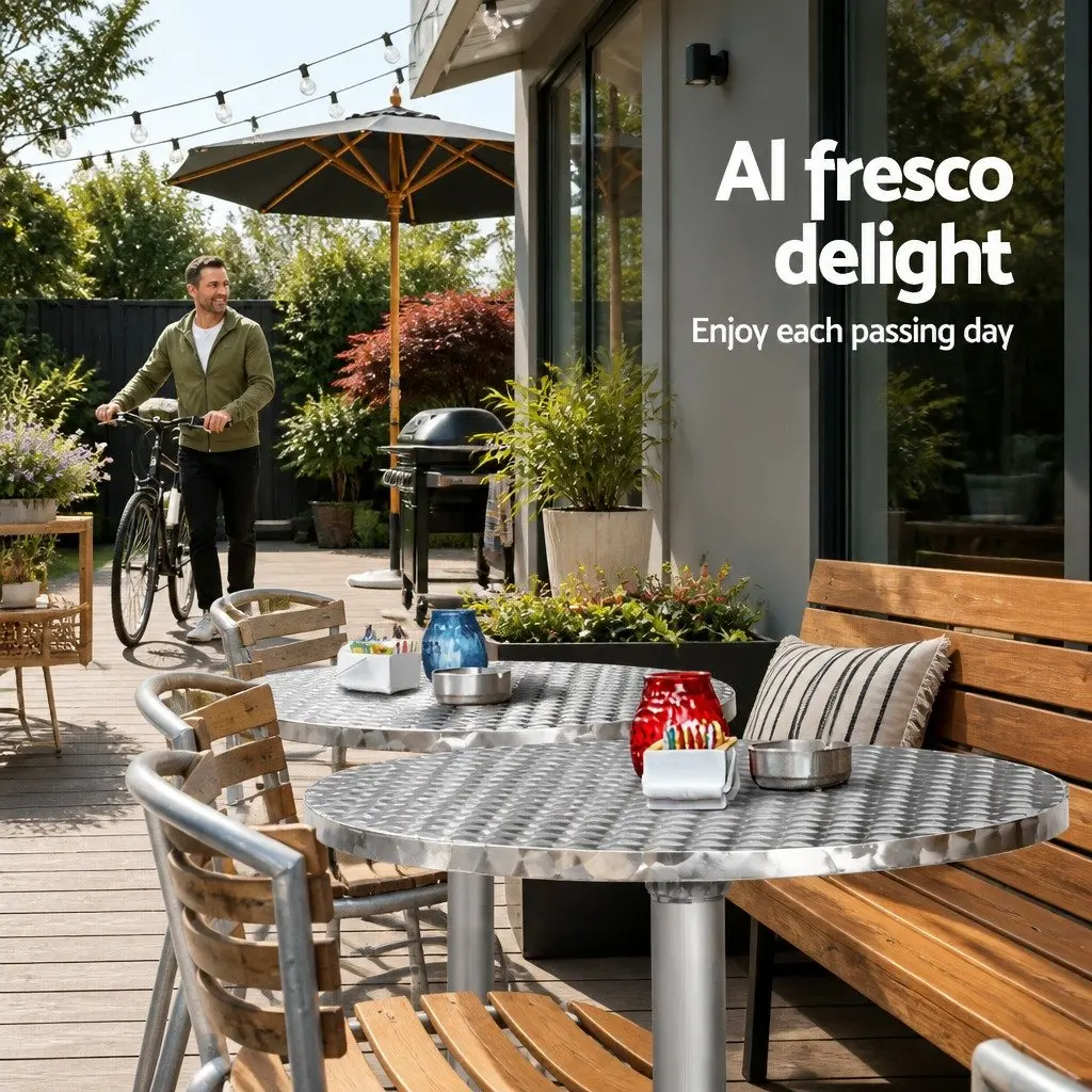 Round Bar Table Adjustable Height 60cm Diameter Modern Silver Aluminium Stainless Steel Foldable Indoor Outdoor