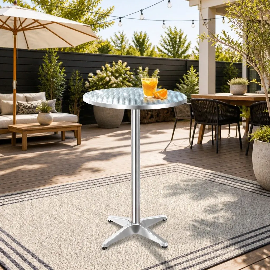 Round Bar Table Adjustable Height 60cm Diameter Modern Silver Aluminium Stainless Steel Foldable Indoor Outdoor
