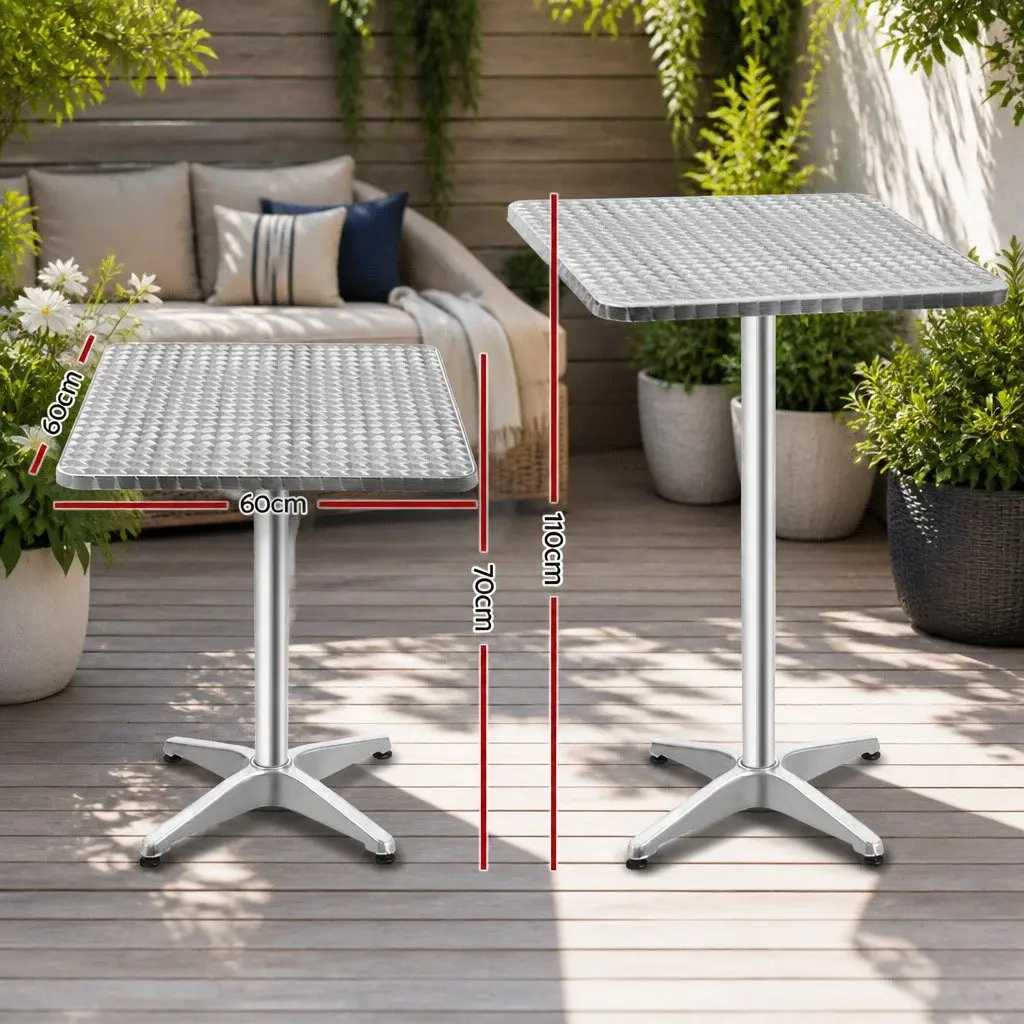 Outdoor Bar Table Adjustable Height 70cm 110cm Silver Foldable Patio Dining