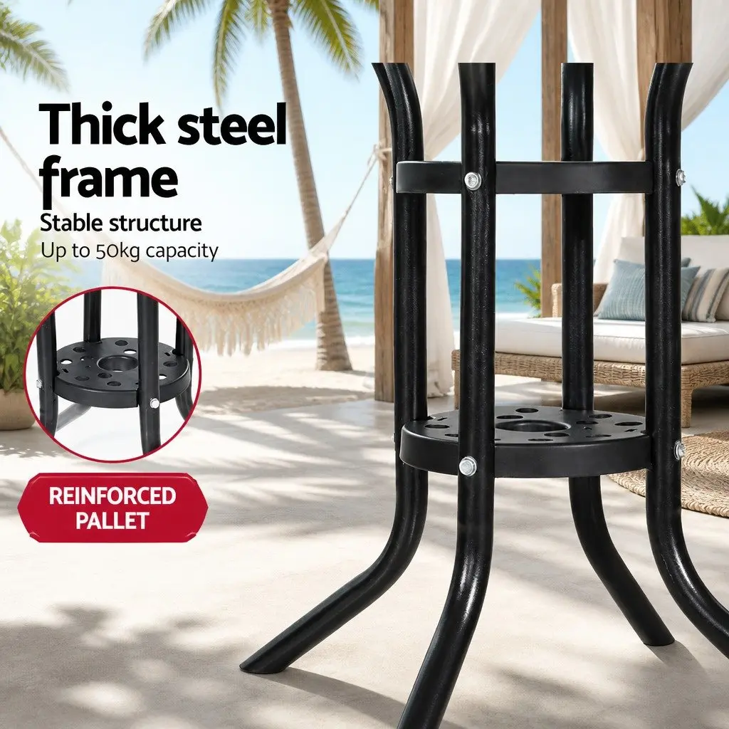 Outdoor Bar Table Tempered Glass Cafe Dining Steel Frame Parasol Hole Black