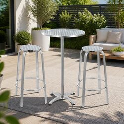 Outdoor Bar Set 3-Piece Bistro Table Round Stools Height-Adjustable Cafe