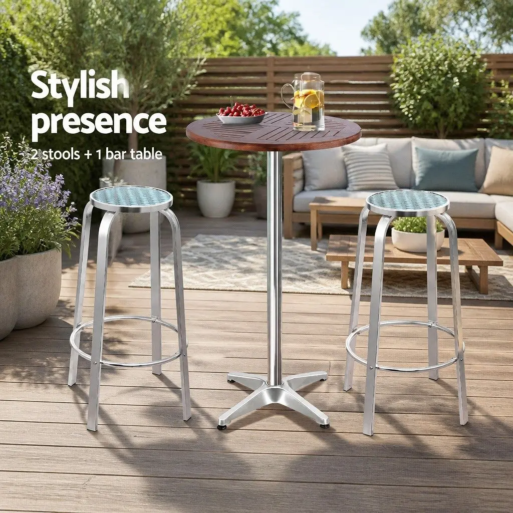 Outdoor Bar Set Adjustable Table and Stools Silver 3 Piece
