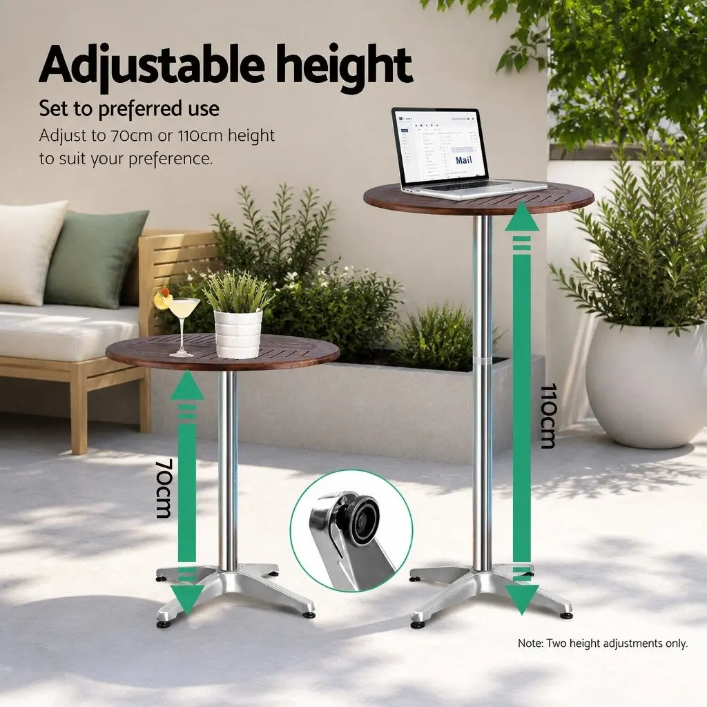 Outdoor Bar Set Adjustable Table and Stools Silver 3 Piece