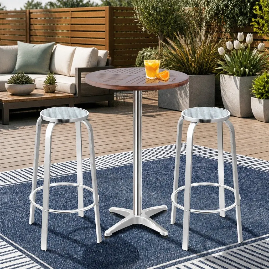 Outdoor Bar Set Adjustable Table and Stools Silver 3 Piece
