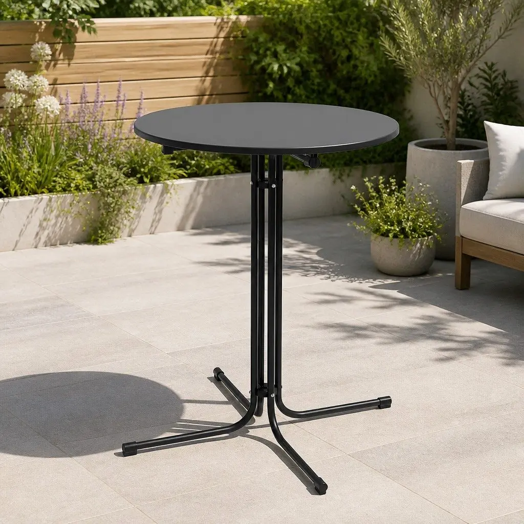 Outdoor Bar Table Round Folding Patio Furniture Desk Top Black 109cm Height