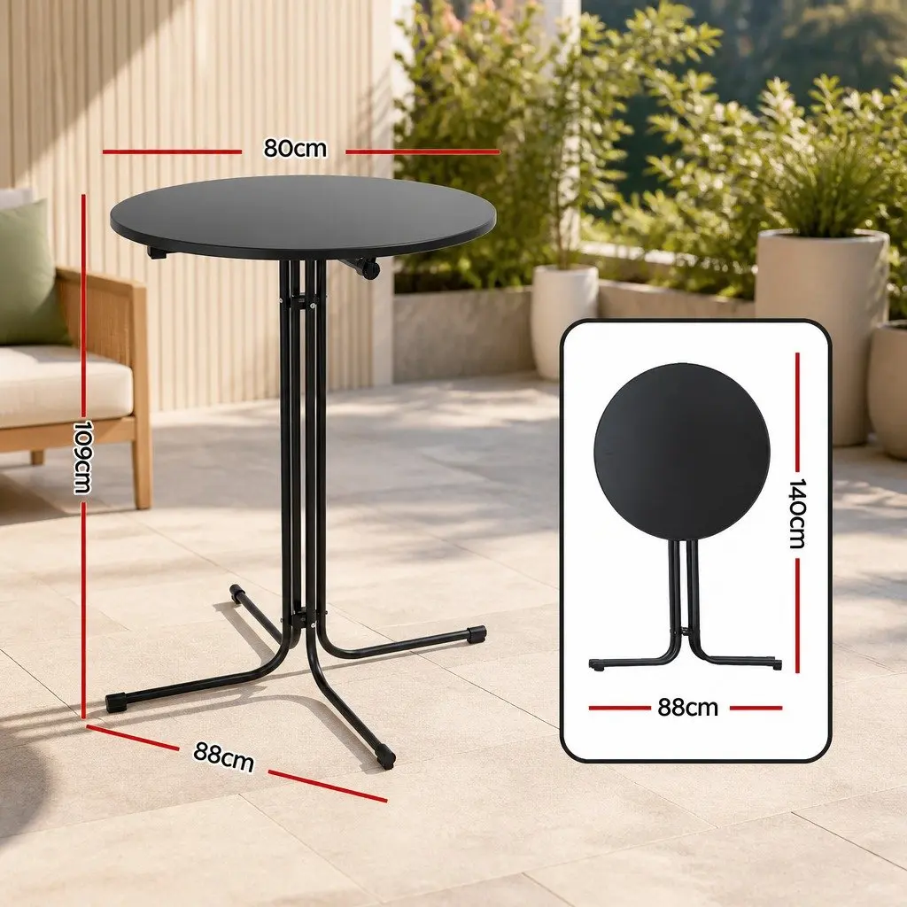 Round Bar Table Outdoor Folding 109cm Height Black