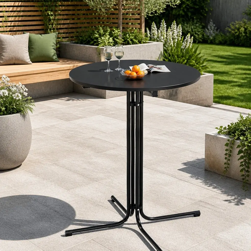 Round Bar Table Outdoor Folding 109cm Height Black