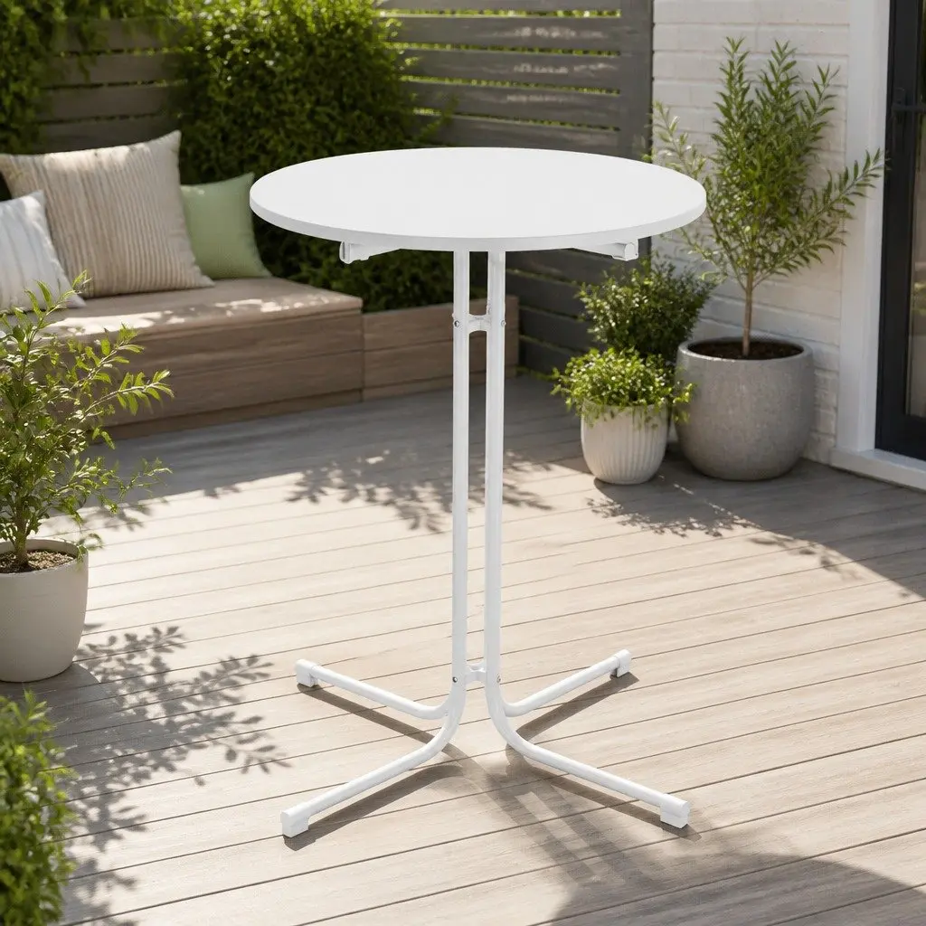Round Folding Bar Table Outdoor Patio Furniture White Dining Desk Top 109cm High