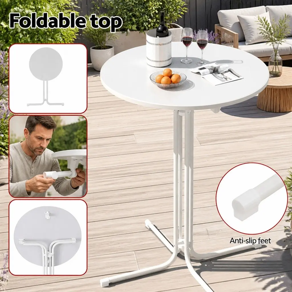 Round Folding Bar Table Outdoor Patio Furniture White Dining Desk Top 109cm High
